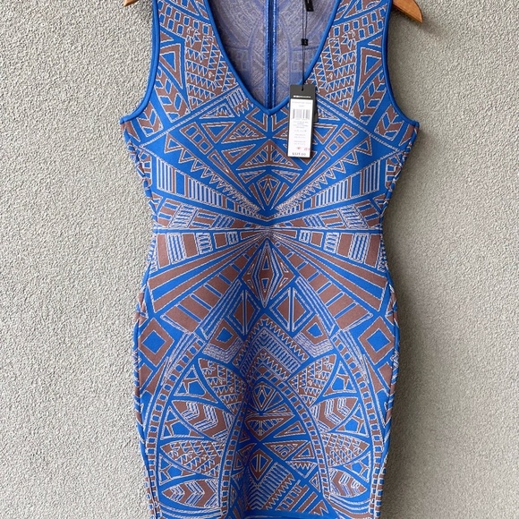 BCBGMAXAZRIA Wiggle Dress,Large Blue Brown Dress, Evening Dress,Abstract Pattern - Picture 11 of 11